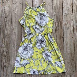 Yellow and Black Flowered Spaghetti Strap Dress
